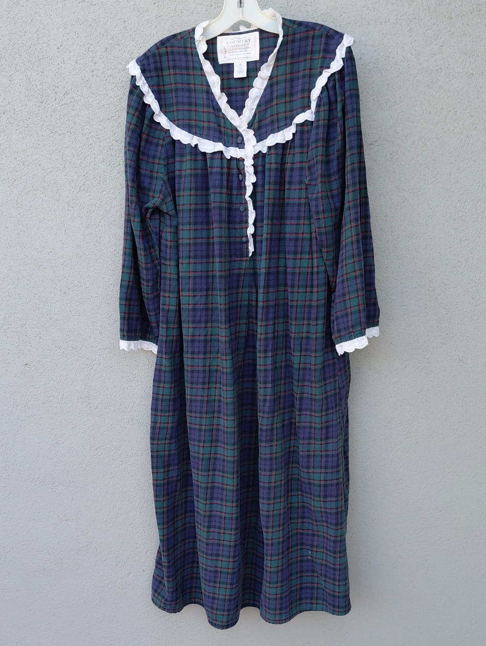 VS Authentic Country Cottons Blue Plaid Nightgown Women's Medium 90s Vintage